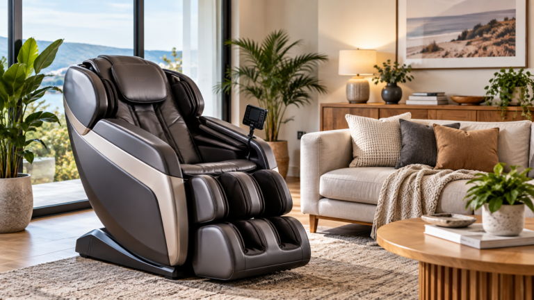 Modern massage chair in a stylish living room